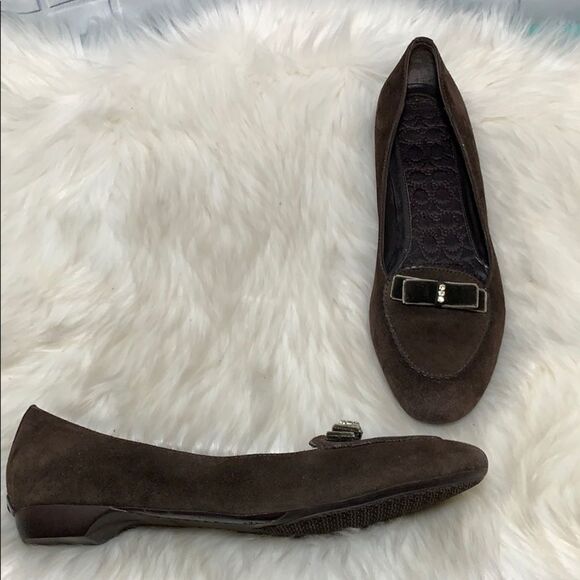 Coach Lidia Cappucino Brown Suede Flats Sz 10 - Picture 1 of 5